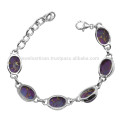 925 Silver With Purple Copper Turquoise Gemstone Chain Bracelet for Boys